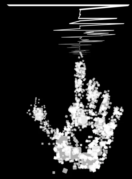 Gros plan de l'impression monochrome à la main sur fond sombre — Image vectorielle