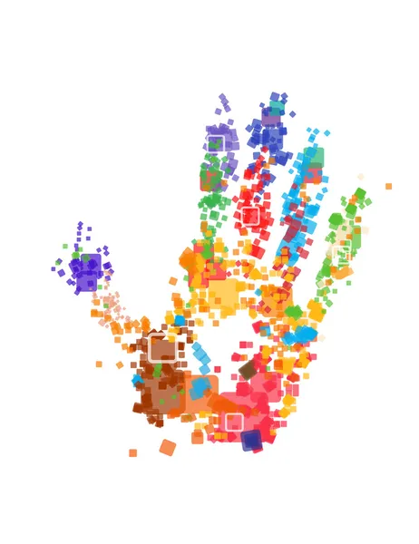 Close up of multicolored hand print on white background — Stock Vector