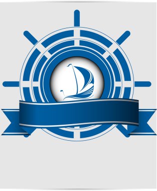 Sailing ship label in the ocean vector format clipart