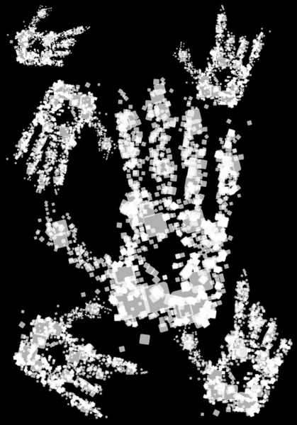 Close up of monochrome hand print on dark background — Stock Vector