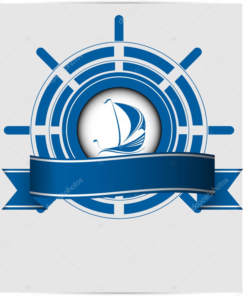 Sailing ship label in the ocean vector format