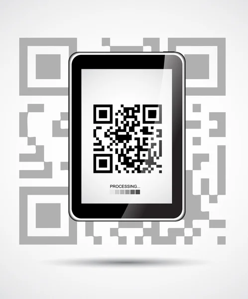 Qr kod gösterir bir tablet pc masaüstü — Stok Vektör