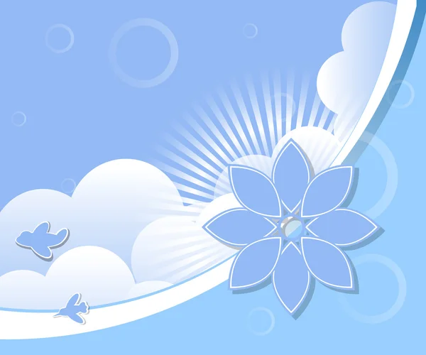 云与射线和鸟的背景 — 图库矢量图片