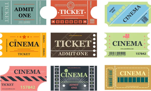 Set di biglietti del cinema vettoriale — Vettoriale Stock