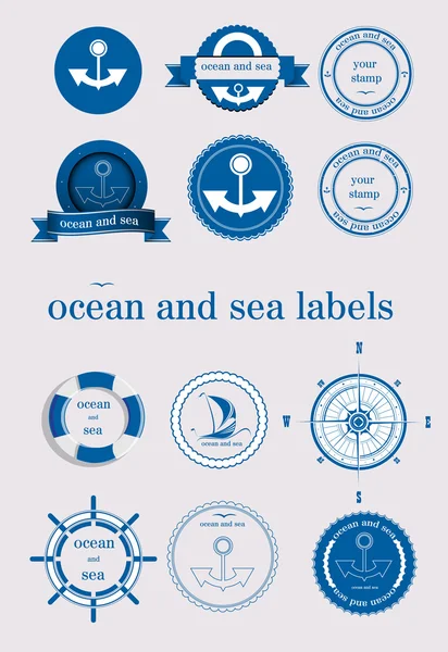 Étiquettes océaniques et marines et vecteur de timbres — Image vectorielle
