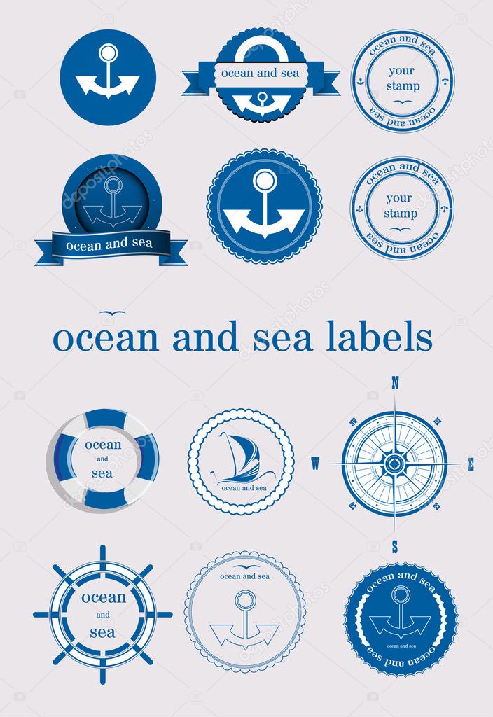 Ocean and sea labels and stamp vector