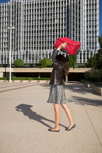 stock image Anger woman throwing suitcase