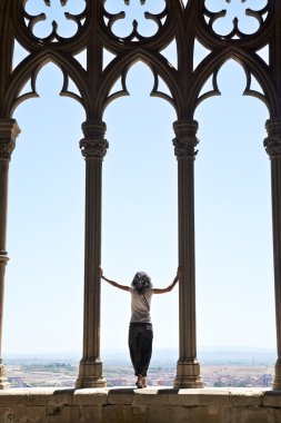 Between columns at cathedral clipart