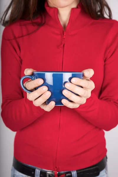 Hands and blue bowl — Stock Photo, Image