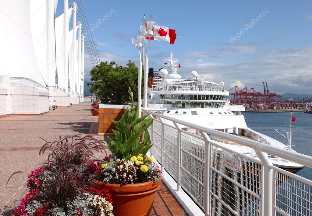 Canada Place & a moored cruise ship, Vancouver BC Canada.