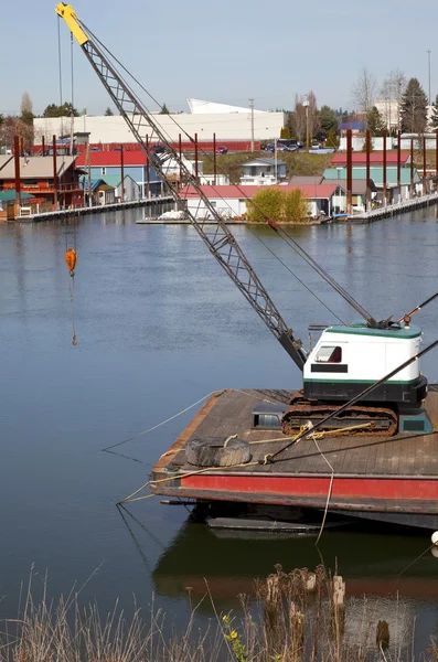Small crane on a stern of a barge. — Stock Photo, Image