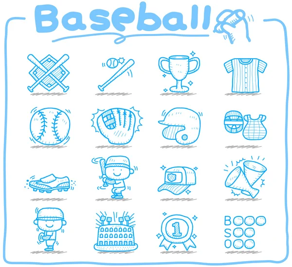 Basebol desenhado à mão, conjunto de ícones desportivos —  Vetores de Stock