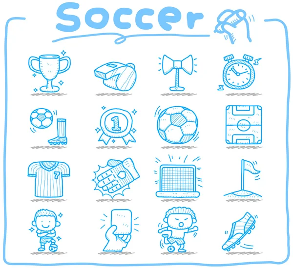 Hand getrokken voetbal, sport pictogrammenset — Stockvector