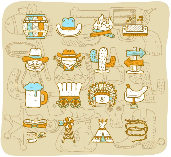 stock vector Hand drawn wild west ,cowboys icon set