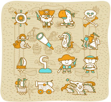 Hand drawn Pirate icon set clipart