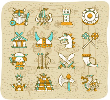 elle çizilmiş viking korsan Icon set