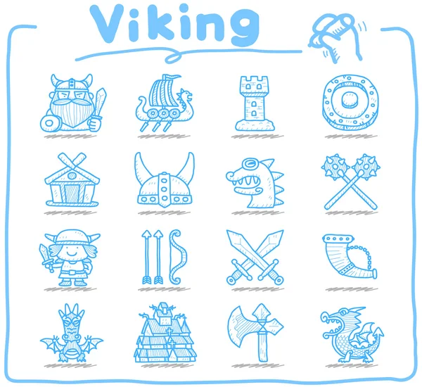 Handgezeichnetes Wikinger Piraten Icon Set — Stockvektor