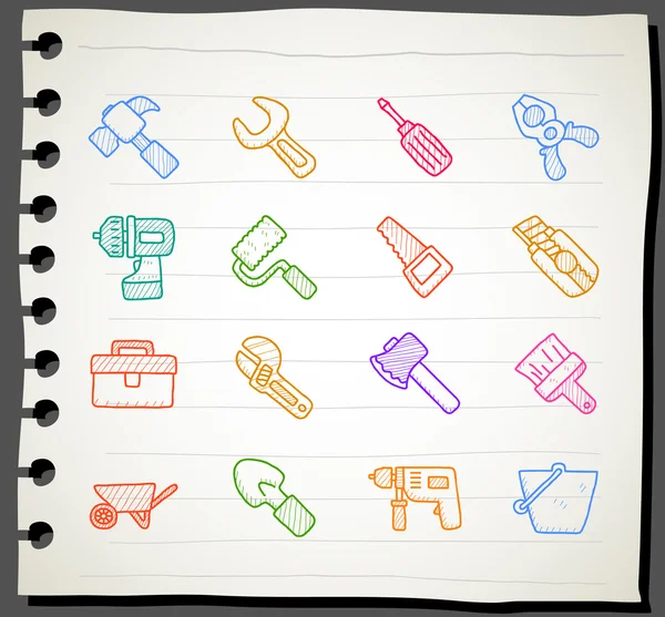 Set icona strumenti di lavoro disegnati a mano — Vettoriale Stock