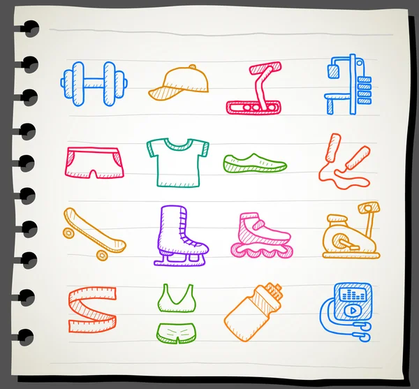 Desporto desenhado à mão, conjunto de ícones de fitness — Vetor de Stock