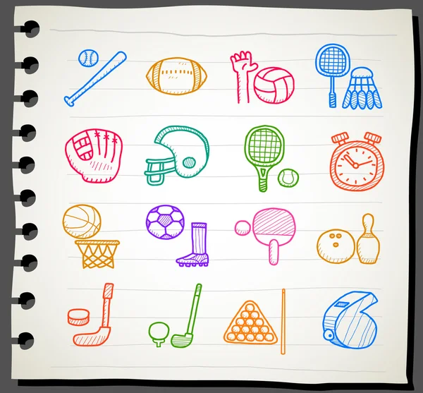 Sport dessiné à la main, jeu d'icônes fitness — Image vectorielle