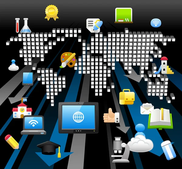 Tablette pc, éducation, concept de cloud computing — Image vectorielle
