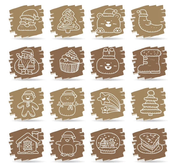 Natal desenhado à mão, conjunto de ícones de férias — Vetor de Stock
