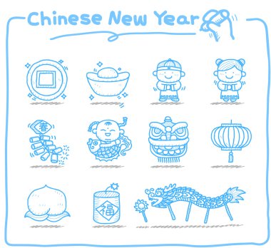 Çin yeni yılı simgeler el çekilmiş