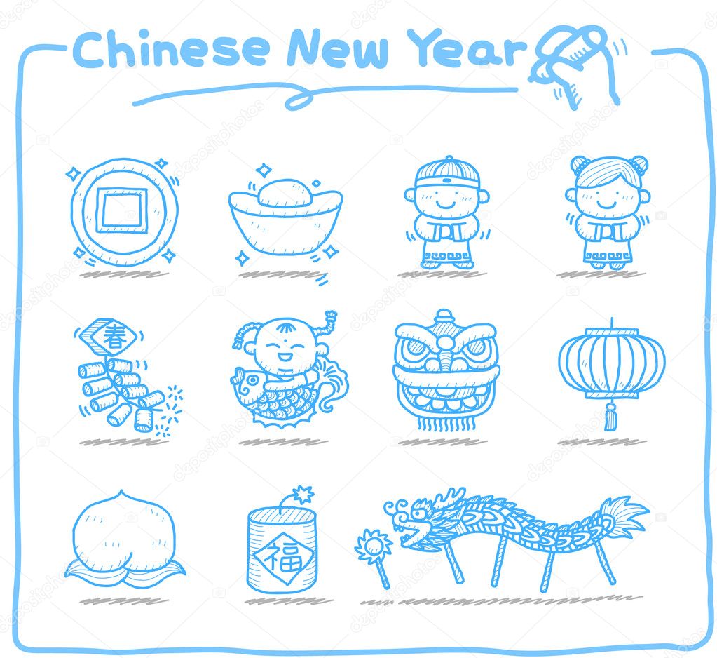 Hand drawn Chinese New Year Icons