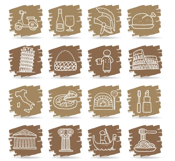 Hand drawn Italy, italian, Europe, travel, landmark icon set — стоковый вектор