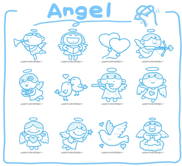 Ensemble d'icônes Angel dessinées à la main — Image vectorielle