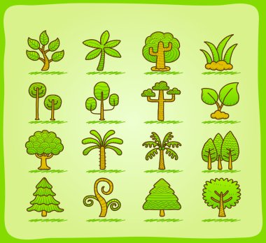 Hand draw tree icon set clipart