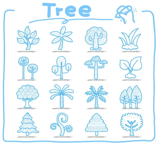 Mano dibujar árbol icono conjunto — Vector de stock