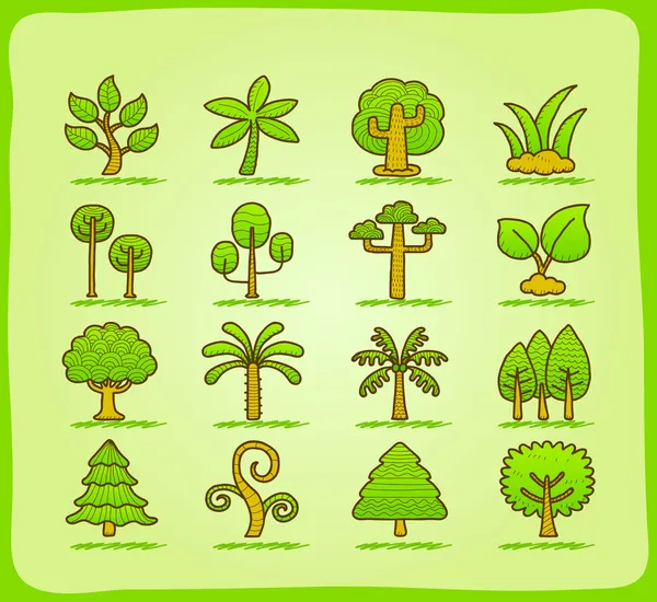 Conjunto de ícones de árvore de desenho manual — Vetor de Stock