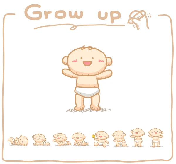 Bebê desenhado à mão crescer com 8 passos . — Vetor de Stock