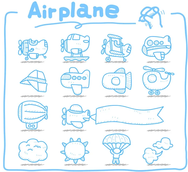 Ensemble d'icône de dessin à la main avion — Image vectorielle