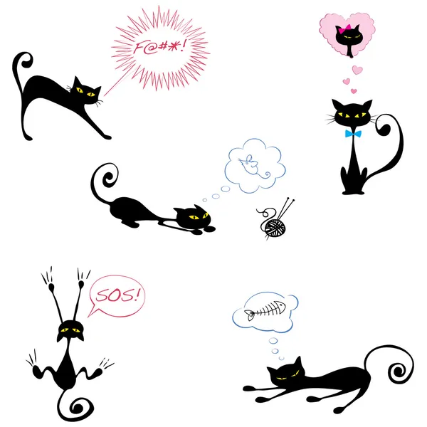Lustige schwarze Katzen — Stockvektor