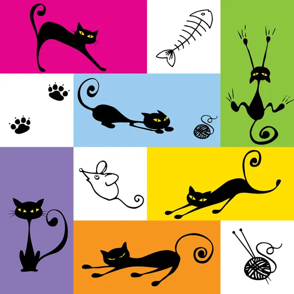 Drôle de chats noirs — Image vectorielle
