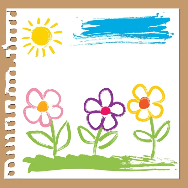 Pintura infantil - flores — Vector de stock