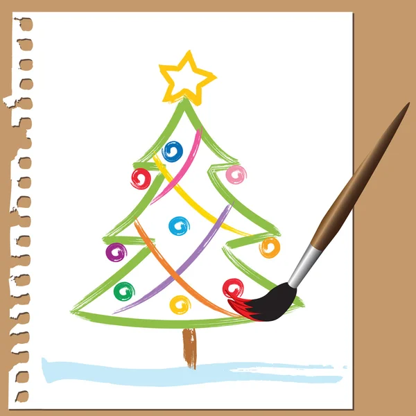 Peinture enfantine - Arbre de Noël — Image vectorielle