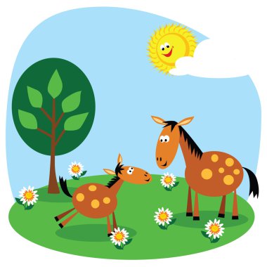 Horse and foal clipart