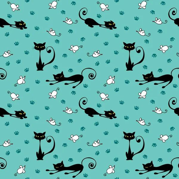 Χαριτωμένο μοτίβο της γάτες και ποντίκια — Διανυσματικό Αρχείο