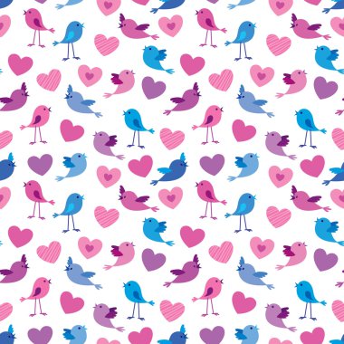 Birds and hearts pattern clipart