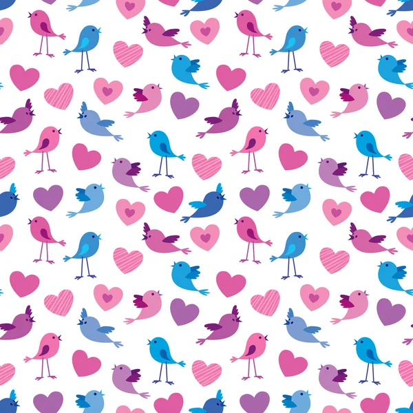 Birds and hearts pattern — Stock Vector
