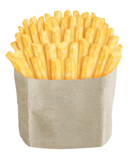 Batatas fritas em saco de papel marrom — Fotografia de Stock