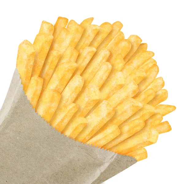 Batatas fritas em saco de papel — Fotografia de Stock