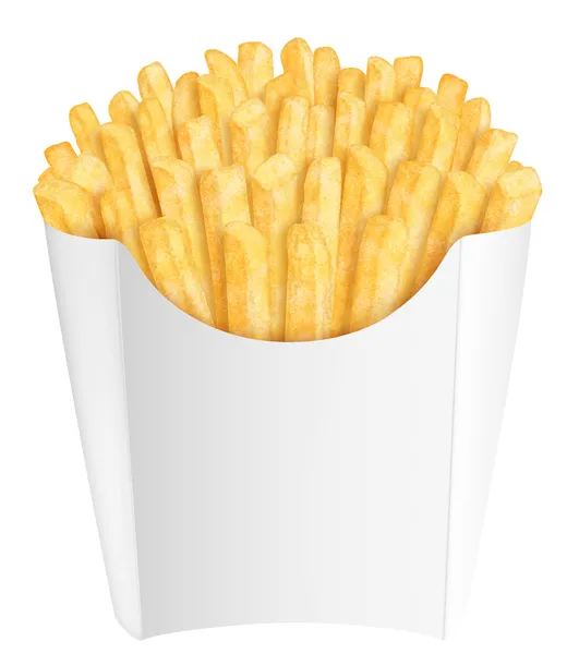 Batatas fritas em embalagens brancas — Fotografia de Stock