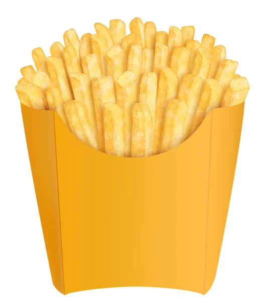 Batatas fritas em embalagens amarelas — Fotografia de Stock