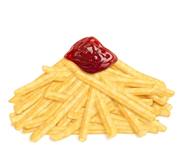 Heap of french fries with ketchup — Stock Photo, Image