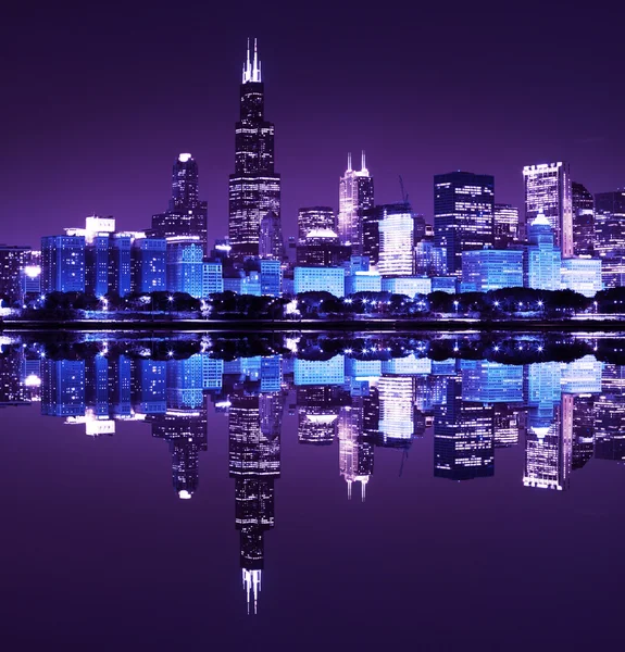 Financial district (night view Chicago) — Stock Photo, Image