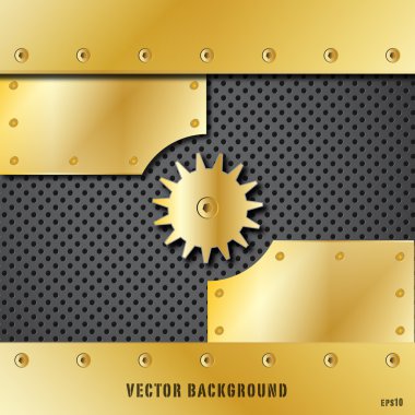 Gold metal plate and gears vector clipart